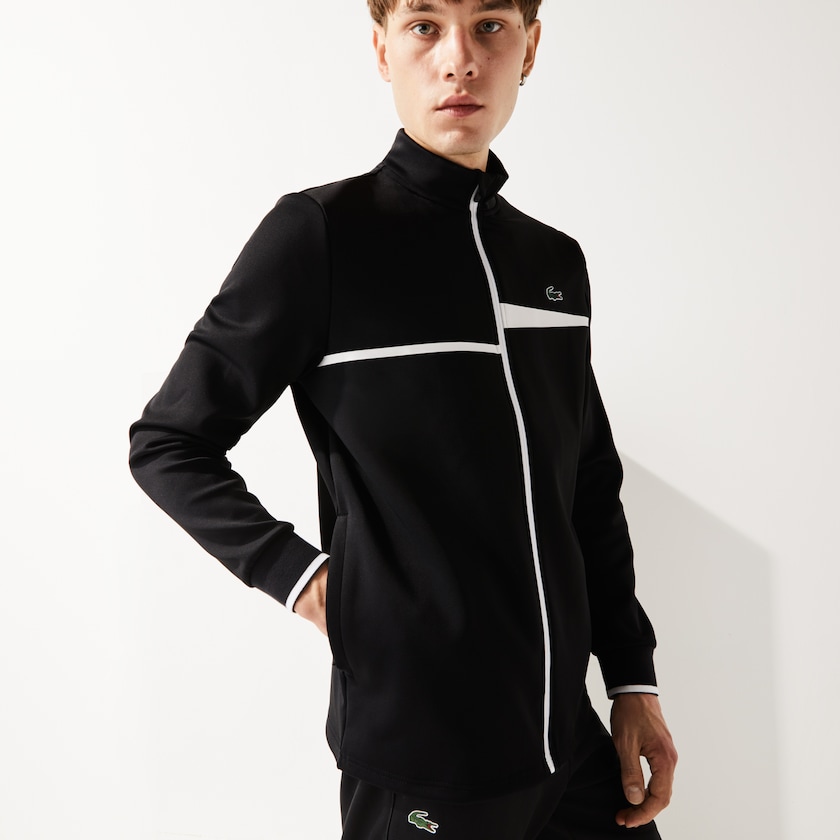 Men's Lacoste Black / White Sweatshirts SPORT Stand-Up Collar Zip Tennis TB1-17861Z4