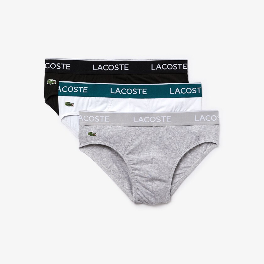 Men's Lacoste Black / White / Grey Briefs Pack Of 3 Casual UX7-35953U0