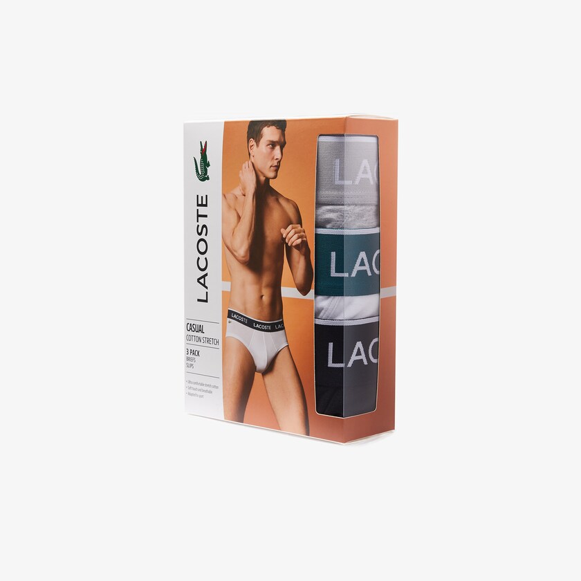 Men's Lacoste Black / White / Grey Briefs Pack Of 3 Casual UX7-35953U0