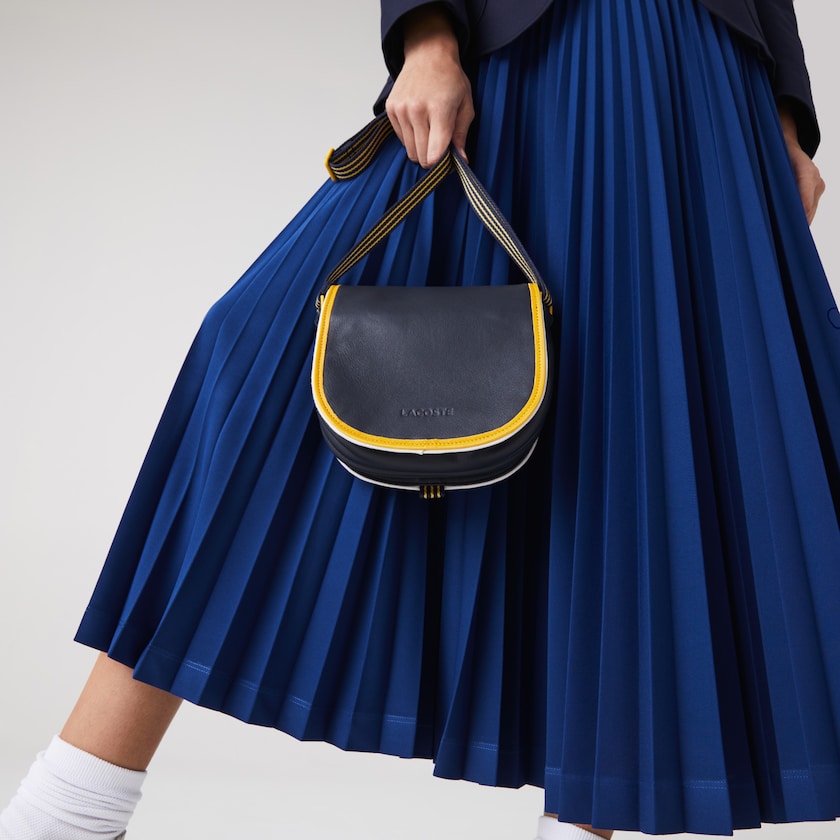 Women's Lacoste Black / Yellow Bags Court Line Contrast Piping Small Hobo Bag TO2-20872G5