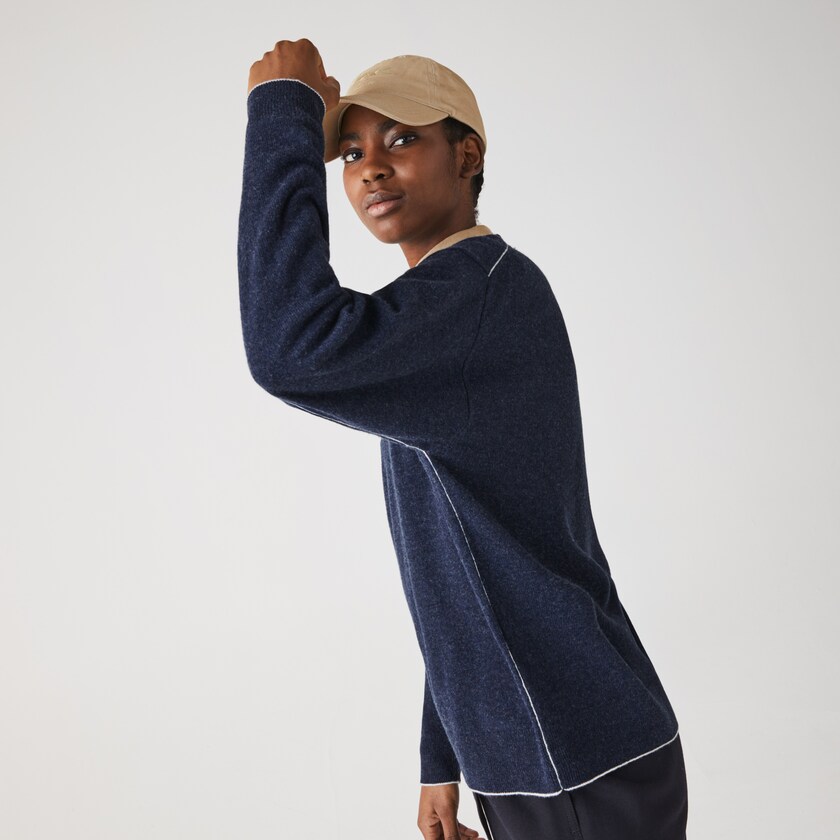Women's Lacoste Blue Sweaters Crew Neck Wool NF2-76997F2