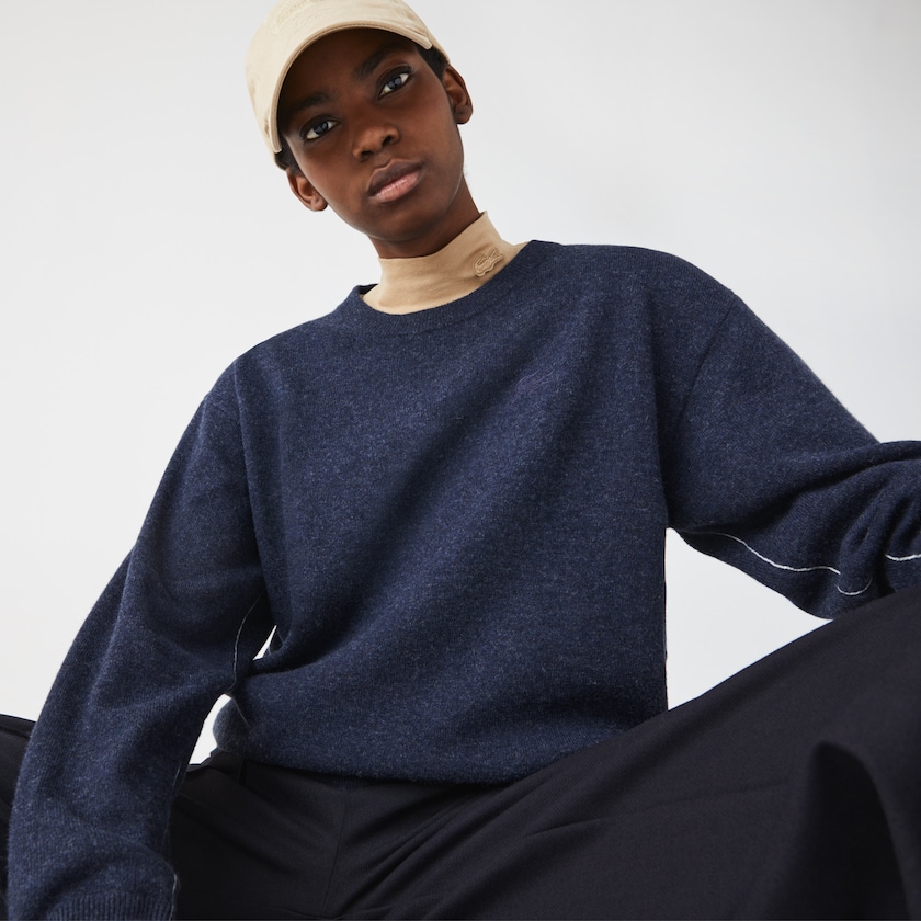 Women's Lacoste Blue Sweaters Crew Neck Wool NF2-76997F2
