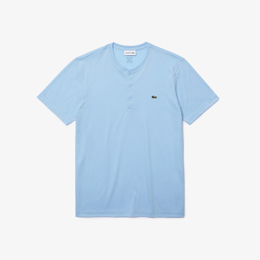 Men's Lacoste Blue T Shirts Henley Neck Pima Cotton Jersey PP8-83518A1
