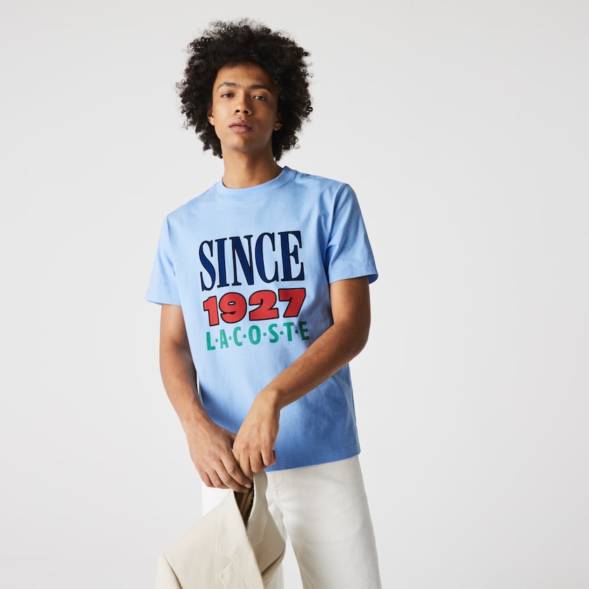 Women's Lacoste Blue T Shirts LIVE Printed Cotton MX0-41264A1