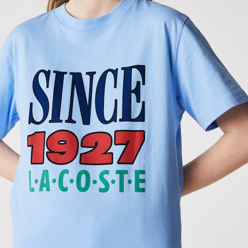 Women's Lacoste Blue T Shirts LIVE Printed Cotton MX0-41264A1