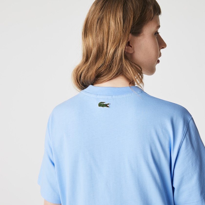 Women's Lacoste Blue T Shirts LIVE Printed Cotton MX0-41264A1