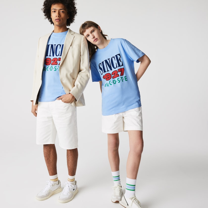 Women's Lacoste Blue T Shirts LIVE Printed Cotton MX0-41264A1