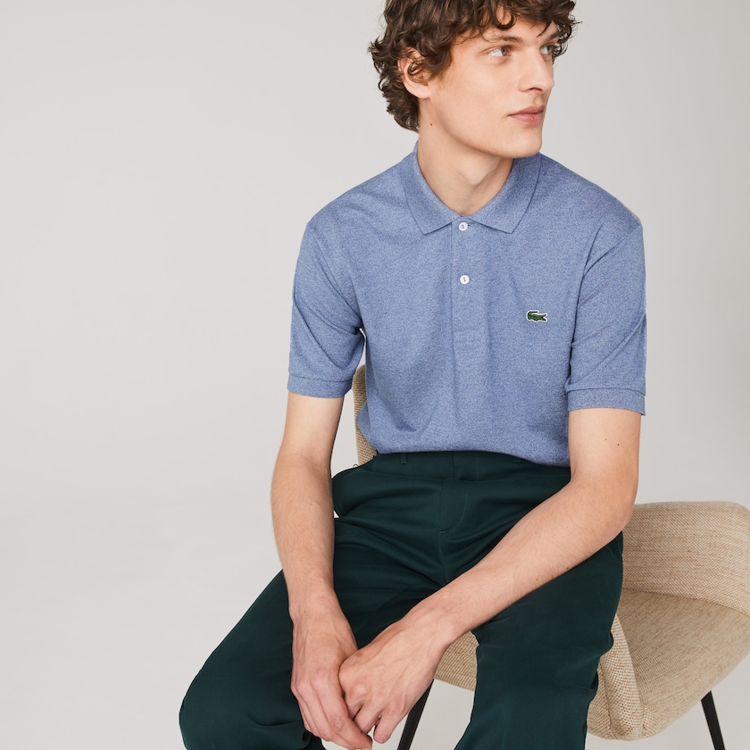 Men's Lacoste Blue Polo Shirts Marl Fabric L.12.12 NK8-34303P4
