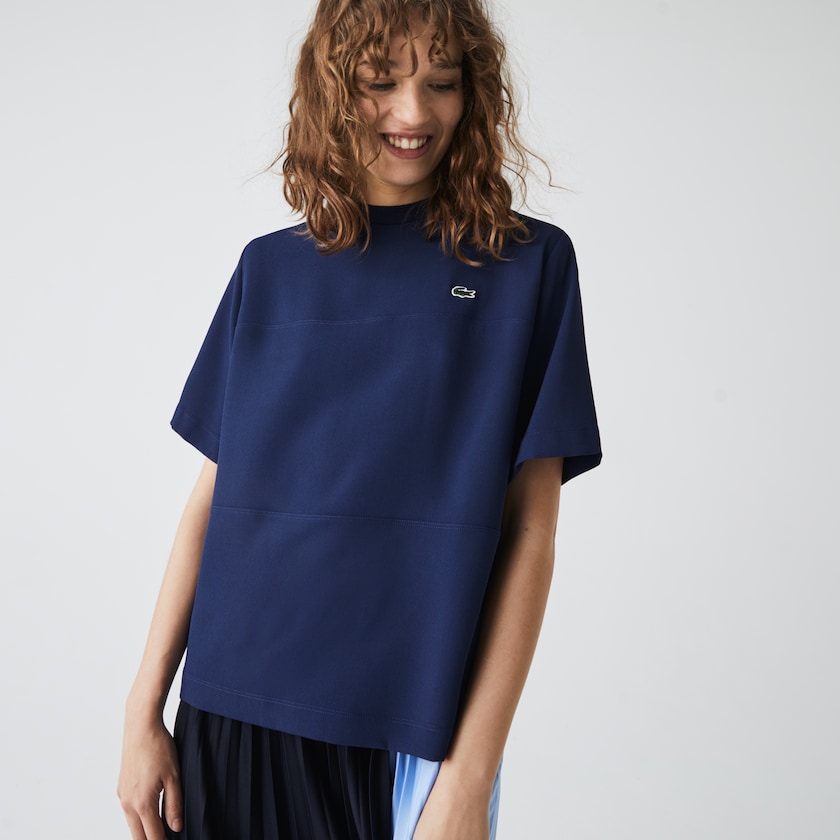Women's Lacoste Blue T Shirts Paneled Crewneck MG8-10191V3