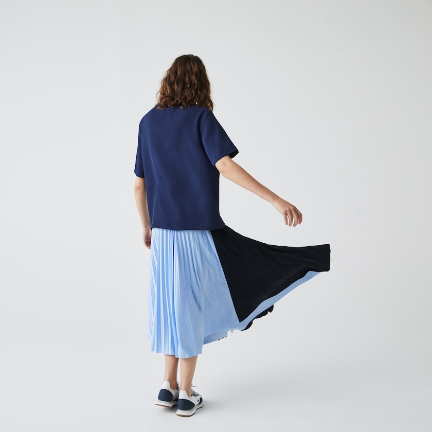 Women's Lacoste Blue T Shirts Paneled Crewneck MG8-10191V3