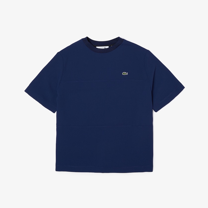 Women's Lacoste Blue T Shirts Paneled Crewneck MG8-10191V3