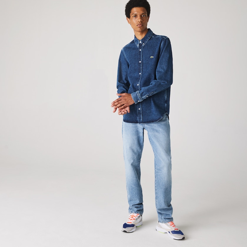 Men's Lacoste Blue Shirts Regular Fit Natural Cotton Denim QE8-31483Y0