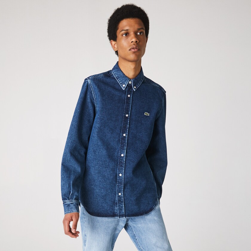 Men's Lacoste Blue Shirts Regular Fit Natural Cotton Denim QE8-31483Y0