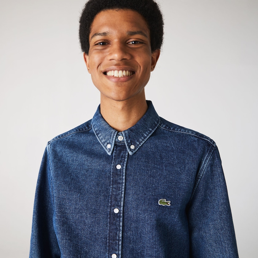 Men's Lacoste Blue Shirts Regular Fit Natural Cotton Denim QE8-31483Y0