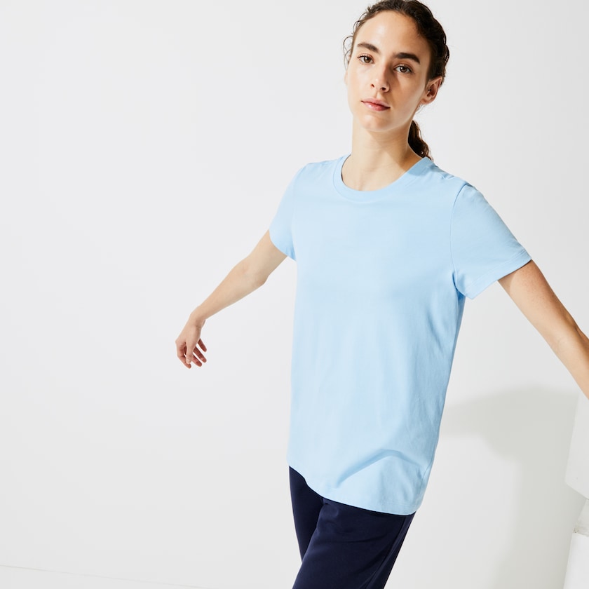 Women's Lacoste Blue T Shirts SPORT Logo Print Organic Cotton Tennis HS8-55675A6
