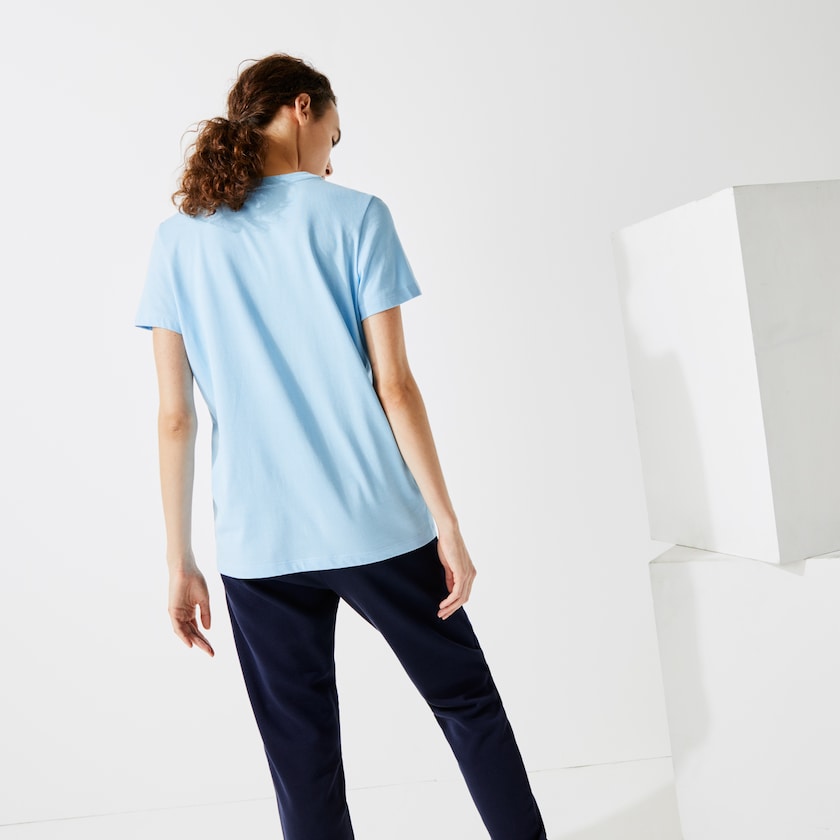 Women's Lacoste Blue T Shirts SPORT Logo Print Organic Cotton Tennis HS8-55675A6