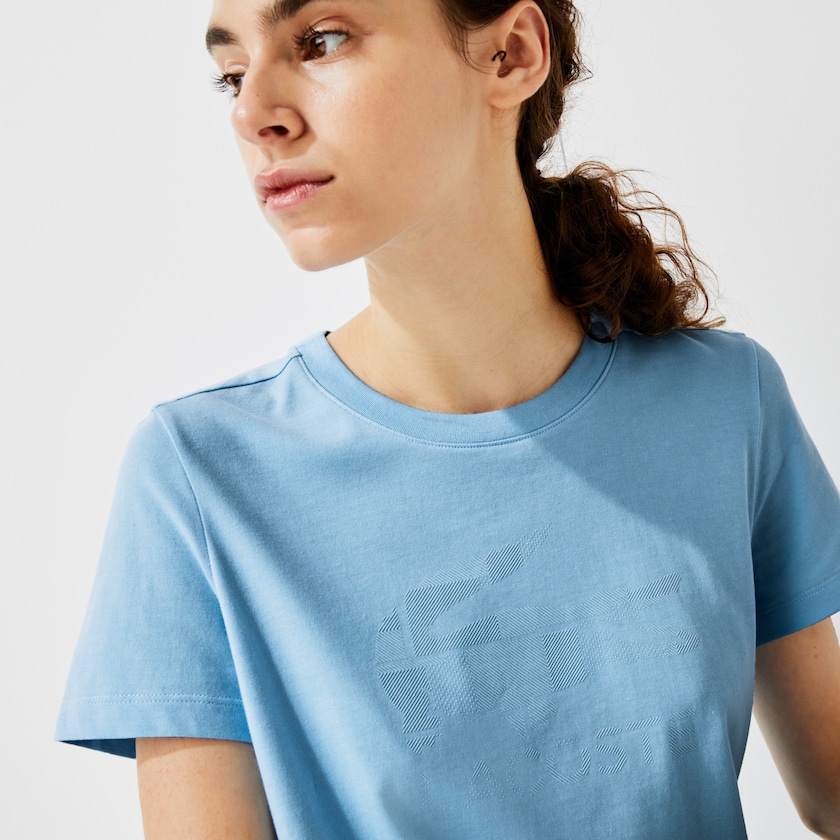Women's Lacoste Blue T Shirts SPORT Logo Print Organic Cotton Tennis HS8-55675A6