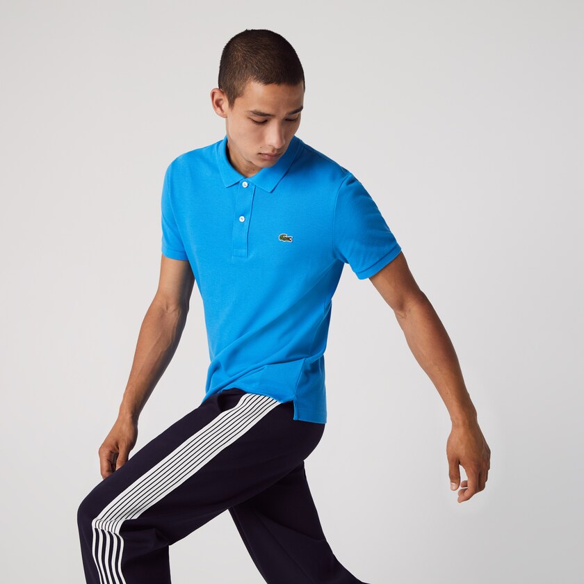 Men's Lacoste Blue Polo Shirts Slim Fit in Petit Piqué FG0-68326U1