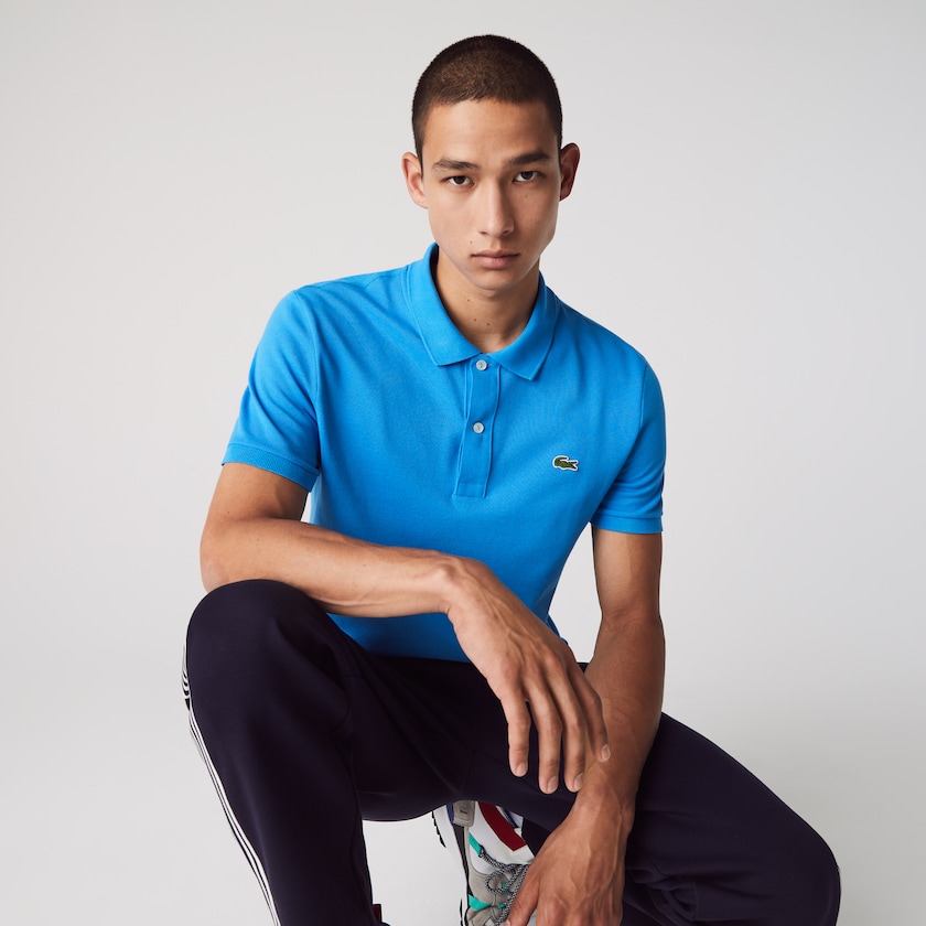 Men's Lacoste Blue Polo Shirts Slim Fit in Petit Piqué FG0-68326U1