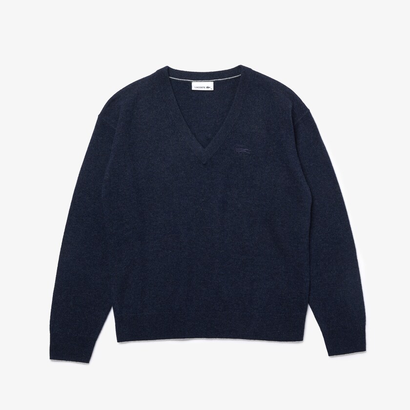 Women's Lacoste Blue Sweaters V-Neck Wool TY5-57005M9