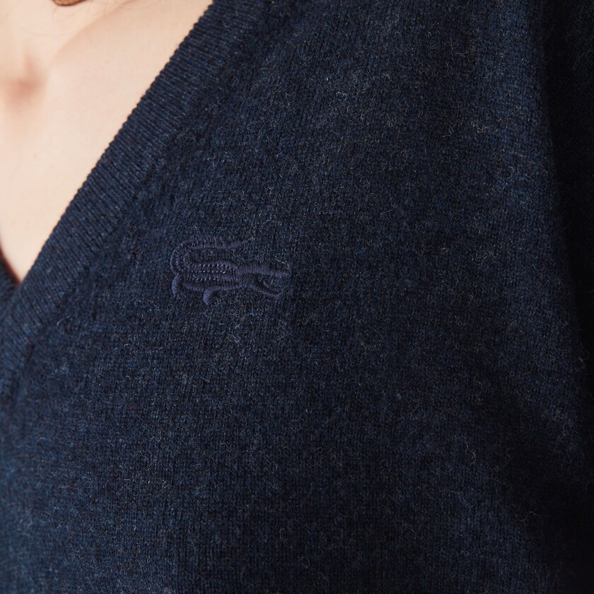 Women's Lacoste Blue Sweaters V-Neck Wool TY5-57005M9