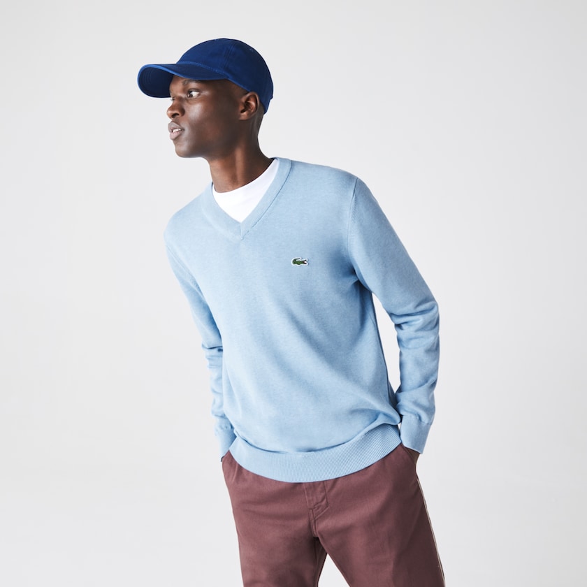 Men's Lacoste Blue Sweaters V-neck Organic Cotton UN6-42504R5