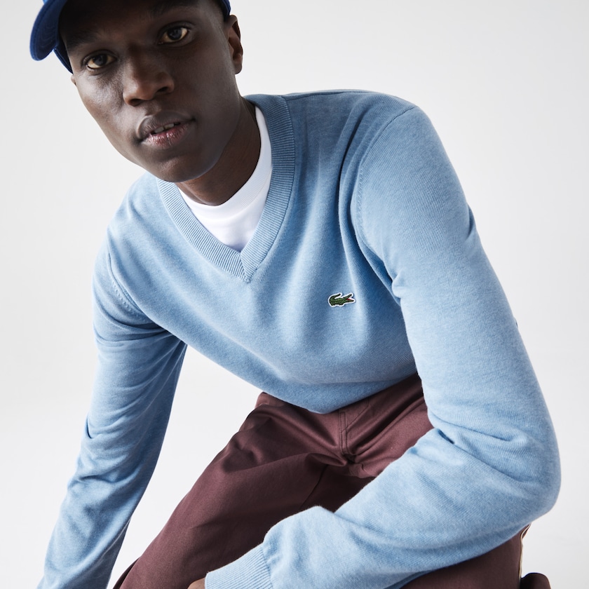 Men's Lacoste Blue Sweaters V-neck Organic Cotton UN6-42504R5