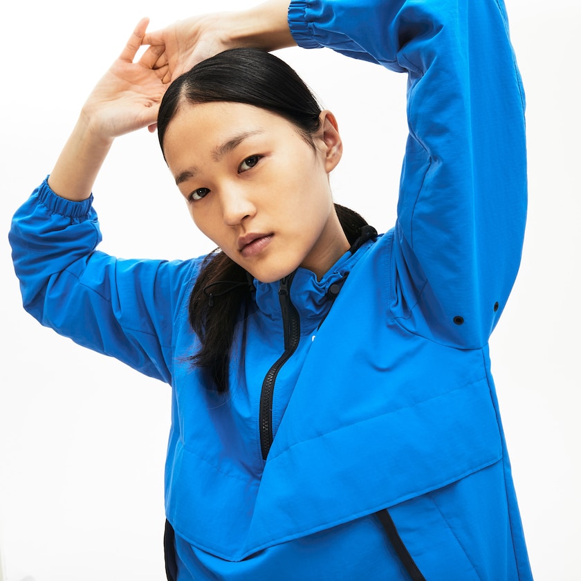 Women's Lacoste Blue / Black Windbreaker LIVE Water- Resistant Pullover FY0-41774A4