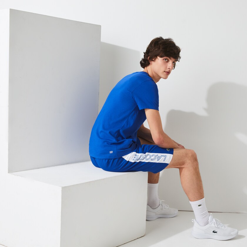Men's Lacoste Blue / Black T Shirts SPORT 3D Print Crocodile Breathable Jersey GW3-68816M6