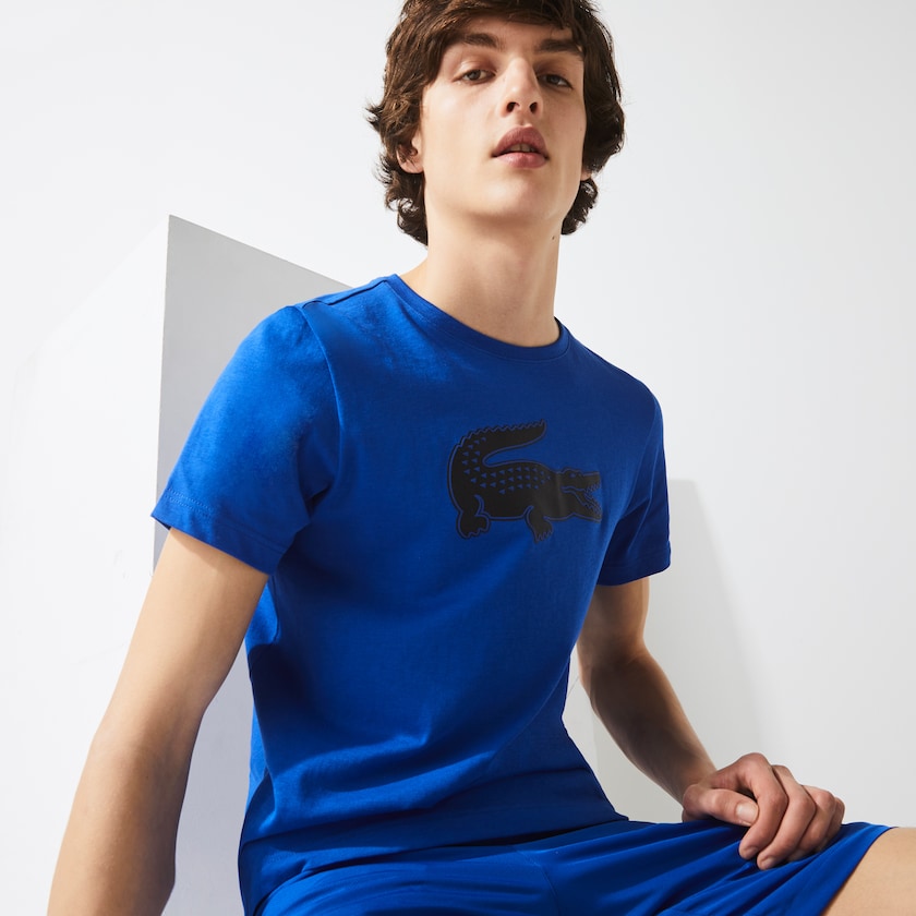 Men's Lacoste Blue / Black T Shirts SPORT 3D Print Crocodile Breathable Jersey GW3-68816M6