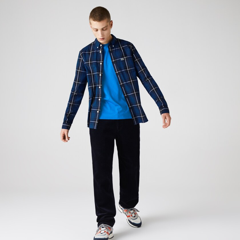 Men's Lacoste Blue / Black / White Shirts Checked Slim Fit Stretch Cotton Poplin FH7-99859B6