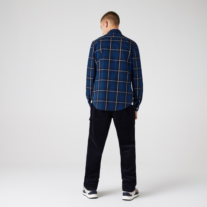 Men's Lacoste Blue / Black / White Shirts Checked Slim Fit Stretch Cotton Poplin FH7-99859B6