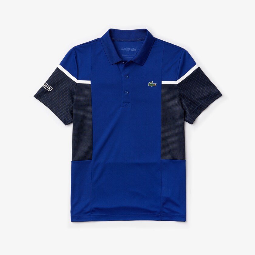 Men's Lacoste Blue / Black / White Shirts SPORT Mesh Panel Breathable Tennis Polo BC6-01740U3