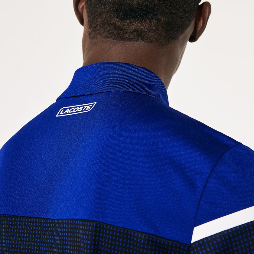 Men's Lacoste Blue / Black / White Shirts SPORT Mesh Panel Breathable Tennis Polo BC6-01740U3