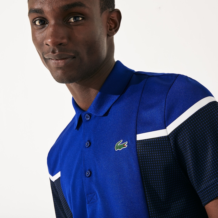 Men's Lacoste Blue / Black / White Shirts SPORT Mesh Panel Breathable Tennis Polo BC6-01740U3