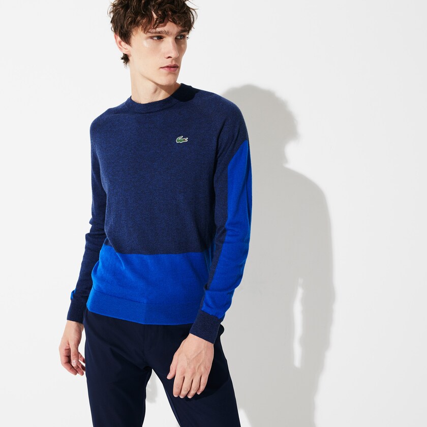 Men's Lacoste Blue / Blue Sweaters SPORT Color-Blocked Breathable Wool KO6-00110I6