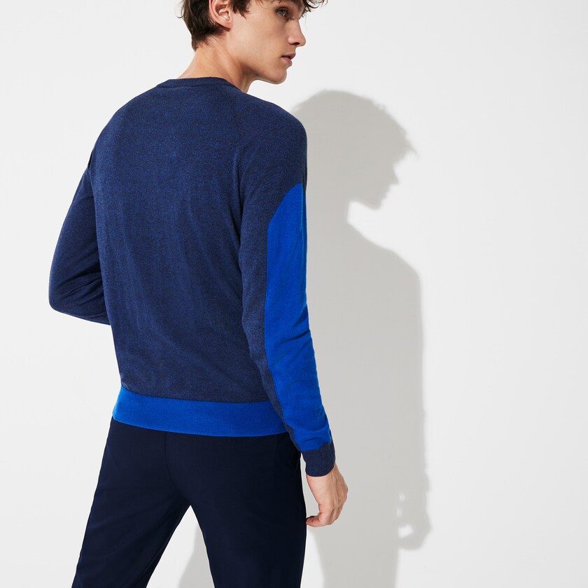 Men's Lacoste Blue / Blue Sweaters SPORT Color-Blocked Breathable Wool KO6-00110I6