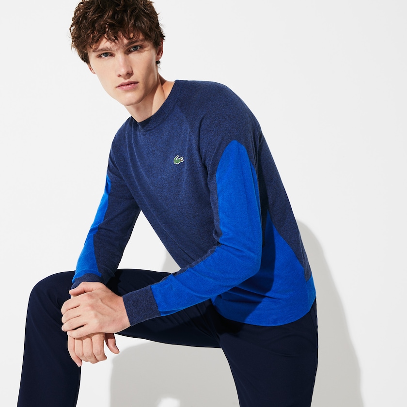 Men's Lacoste Blue / Blue Sweaters SPORT Color-Blocked Breathable Wool KO6-00110I6