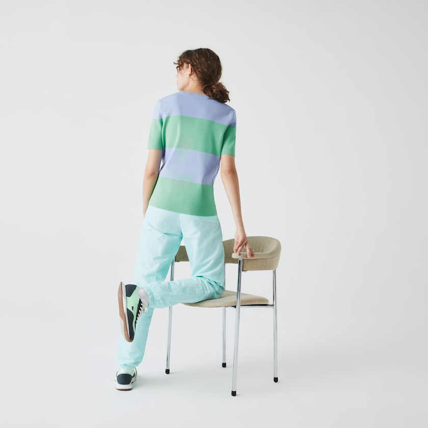Women's Lacoste Blue / Green Sweaters LIVE Striped Knit GA9-43354Y7