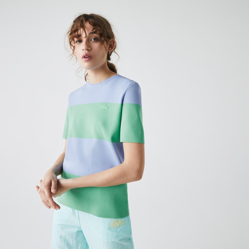 Women's Lacoste Blue / Green Sweaters LIVE Striped Knit GA9-43354Y7