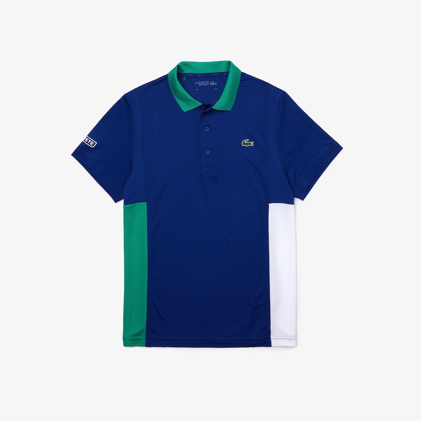 Men's Lacoste Blue / Green / White Polo Shirts SPORT Colorblock Mesh Breathable Piqué Tennis QX1-21772U3
