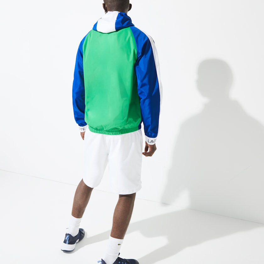 Men's Lacoste Blue / Green / White / Navy Blue Windbreaker SPORT Lightweight Colorblock Tennis ZL6-37803Y3