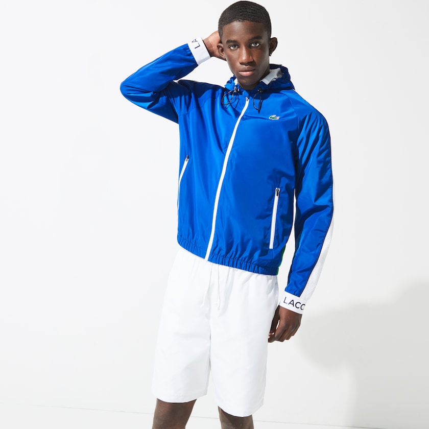 Men's Lacoste Blue / Green / White / Navy Blue Windbreaker SPORT Lightweight Colorblock Tennis ZL6-37803Y3