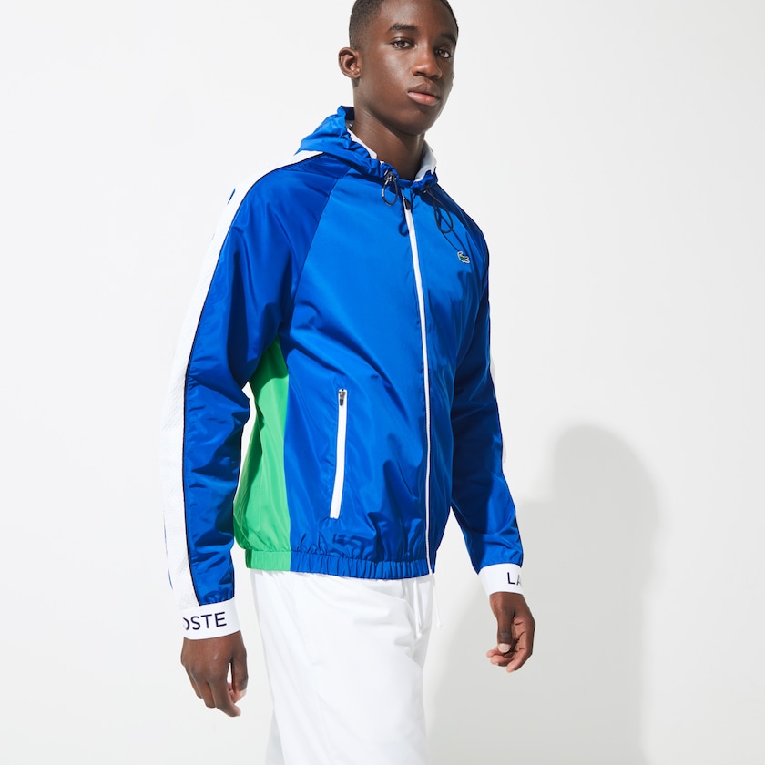 Men's Lacoste Blue / Green / White / Navy Blue Windbreaker SPORT Lightweight Colorblock Tennis ZL6-37803Y3
