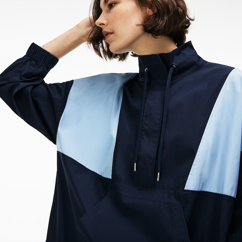 Women's Lacoste Blue / Light Blue Dress LIVE Colorblock Cotton Poplin Sweatshirt PH3-56805Y0