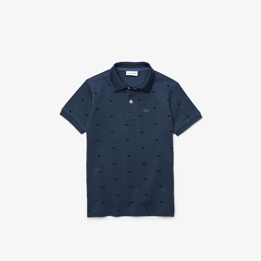 Kids' Lacoste Blue / Navy Blue Polo Shirts Allover Croc-Print OD7-74837I6