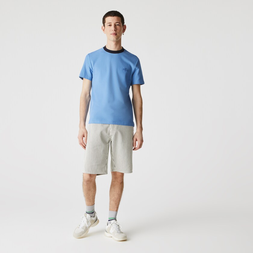 Men's Lacoste Blue / Navy Blue T Shirts Crewneck Relaxed Fit Textured Cotton SF4-39523V0