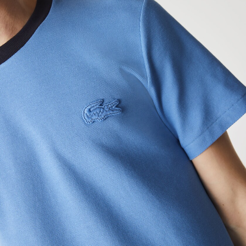 Men's Lacoste Blue / Navy Blue T Shirts Crewneck Relaxed Fit Textured Cotton SF4-39523V0
