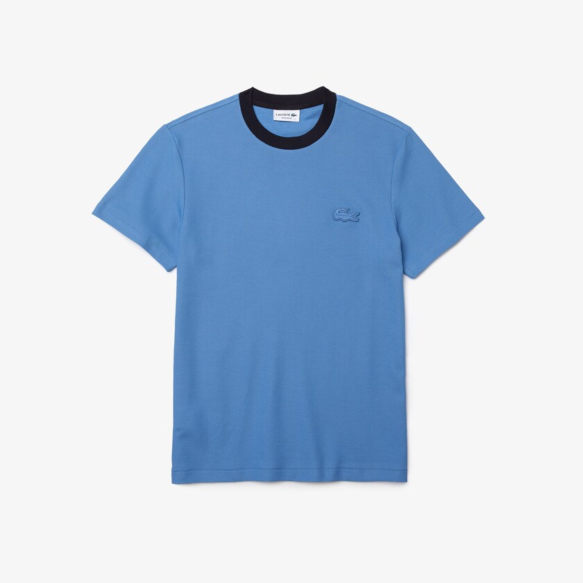 Men's Lacoste Blue / Navy Blue T Shirts Crewneck Relaxed Fit Textured Cotton SF4-39523V0