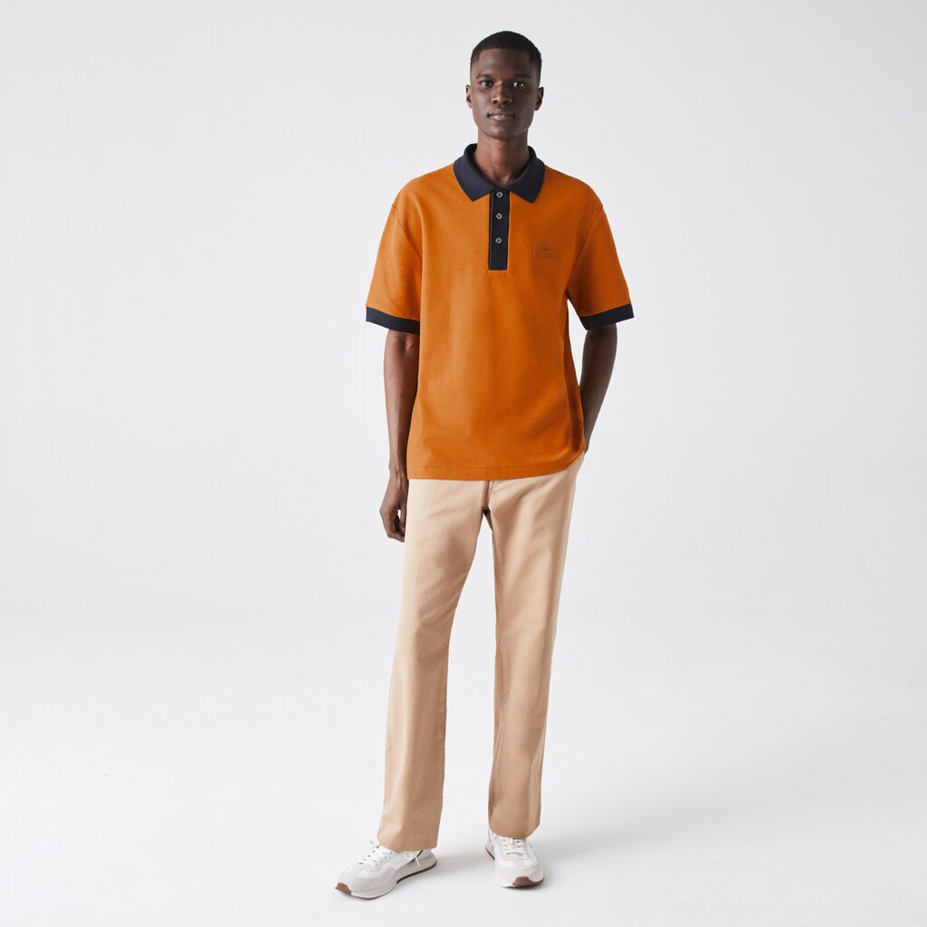 Men's Lacoste Blue / Navy Blue Polo Shirts Relaxed Fit Textured Cotton Piqué WR3-12551M2